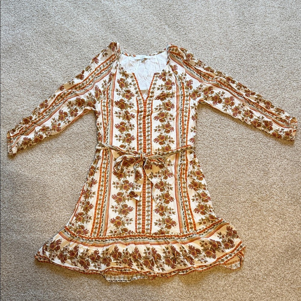 LOFT Dress in Cream and Brown Floral
